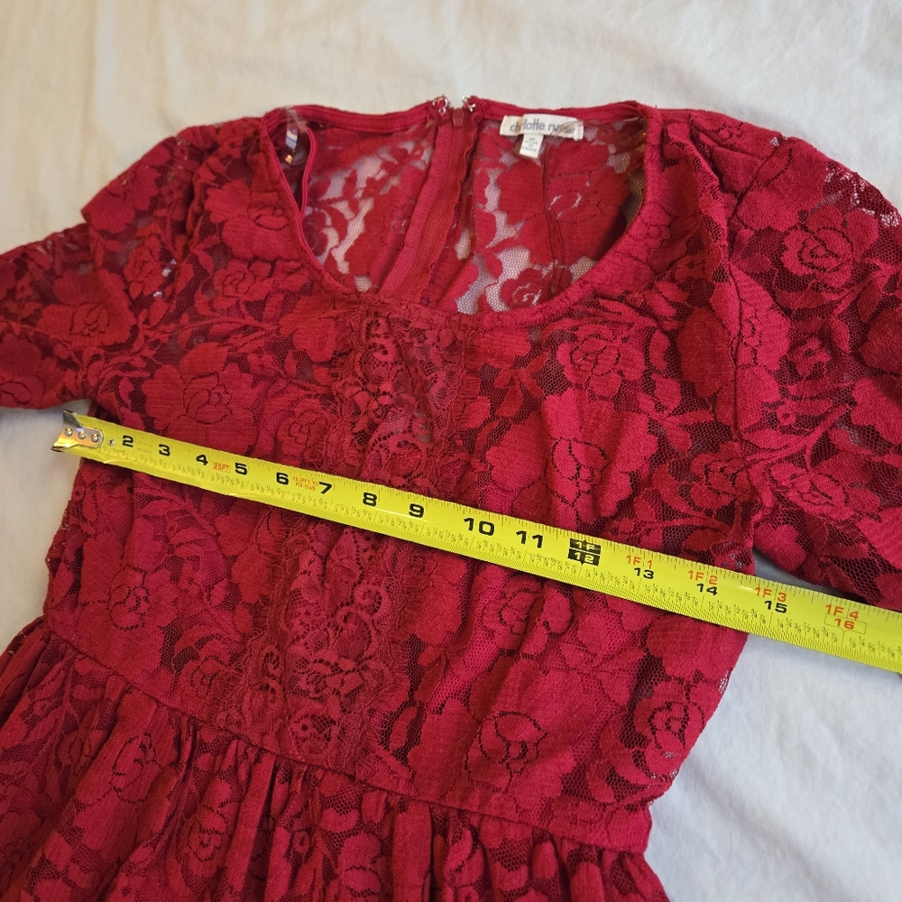 Charlotte Russe Red Lace Long Sleeve Dress Junior's Boho Party - Picture 6 of 13
